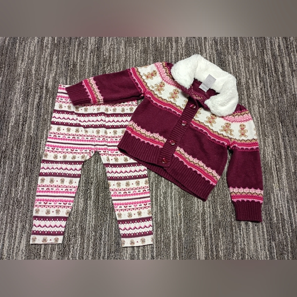 Gymboree Burgundy and Pink Gingerbread Knit Sweater Set Size 2T